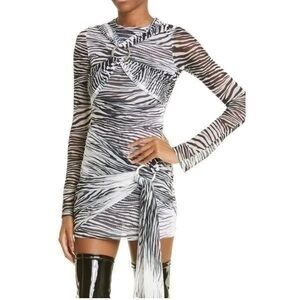The Attico Women's Black White Zebra Print Long Sleeve Bodycon Dress Size 42